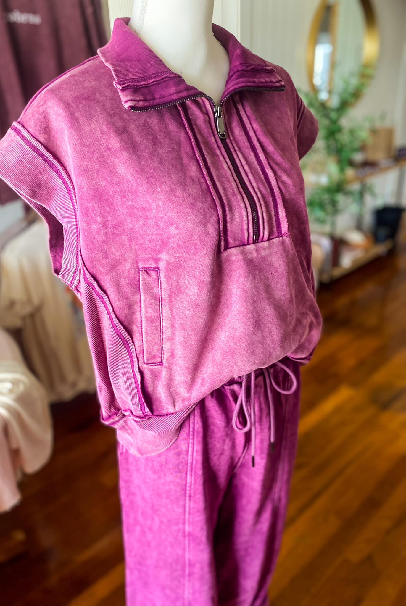 Solid Short Sleeve Half-Zip Top