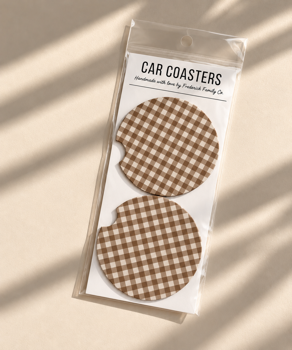 Car Coaster | Brown Gingham