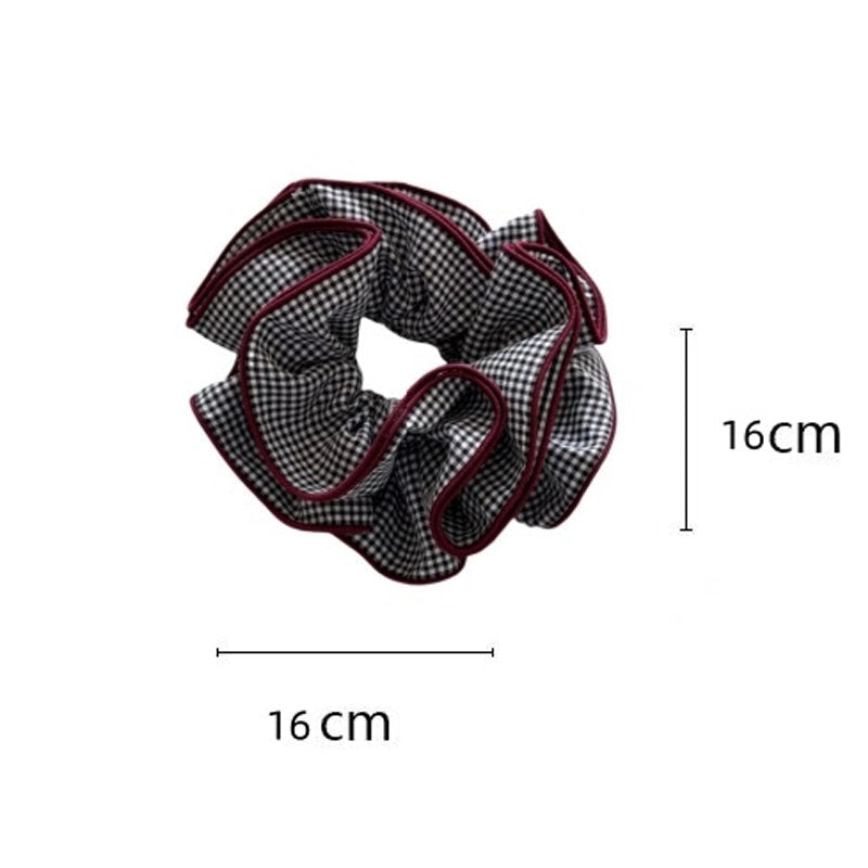 Gingham Ruffle Scrunchie| Maroon Trim