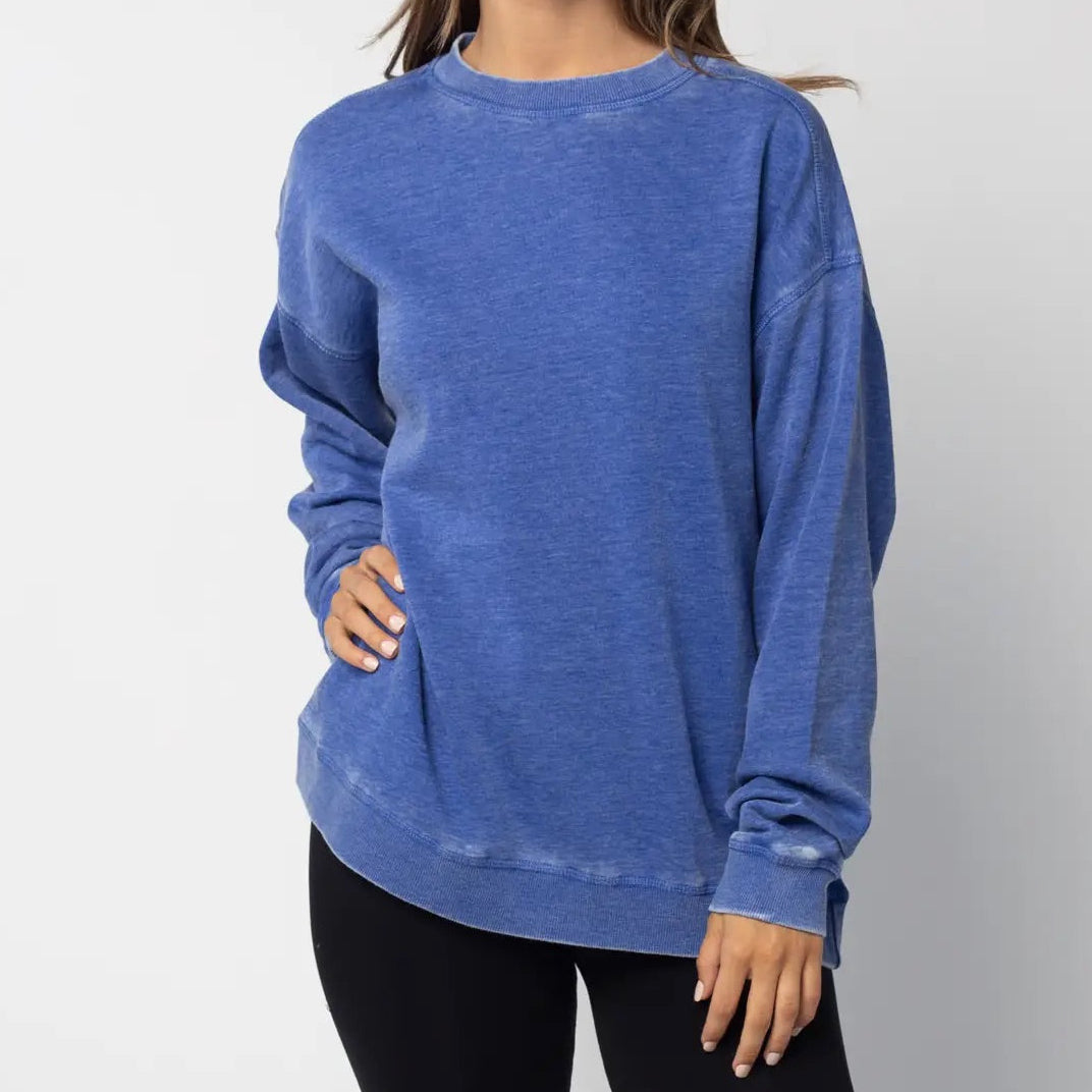 Burnout Crewneck Pullover - Cobalt