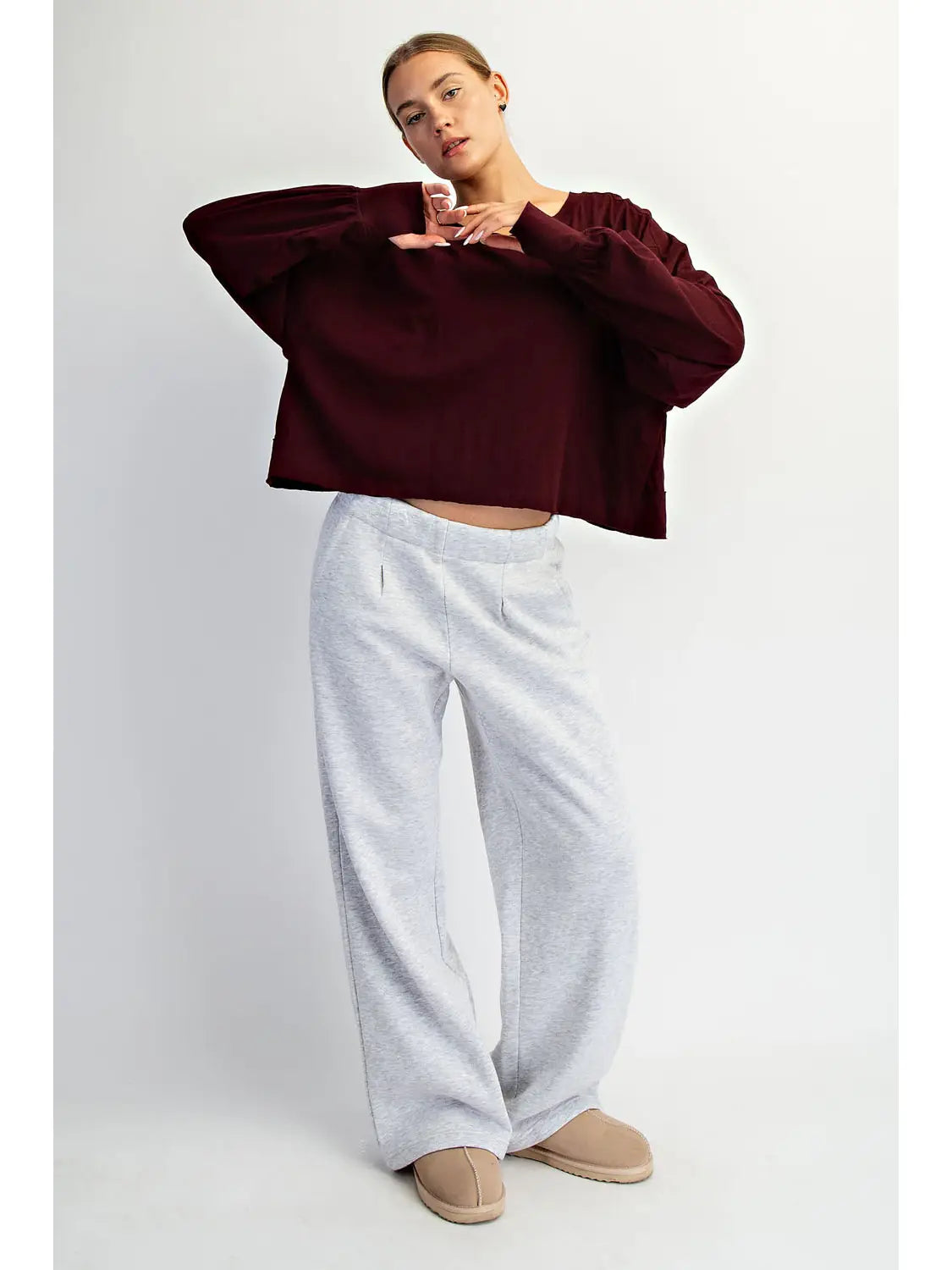 Cotton Slub Open Back Long Sleeve Top