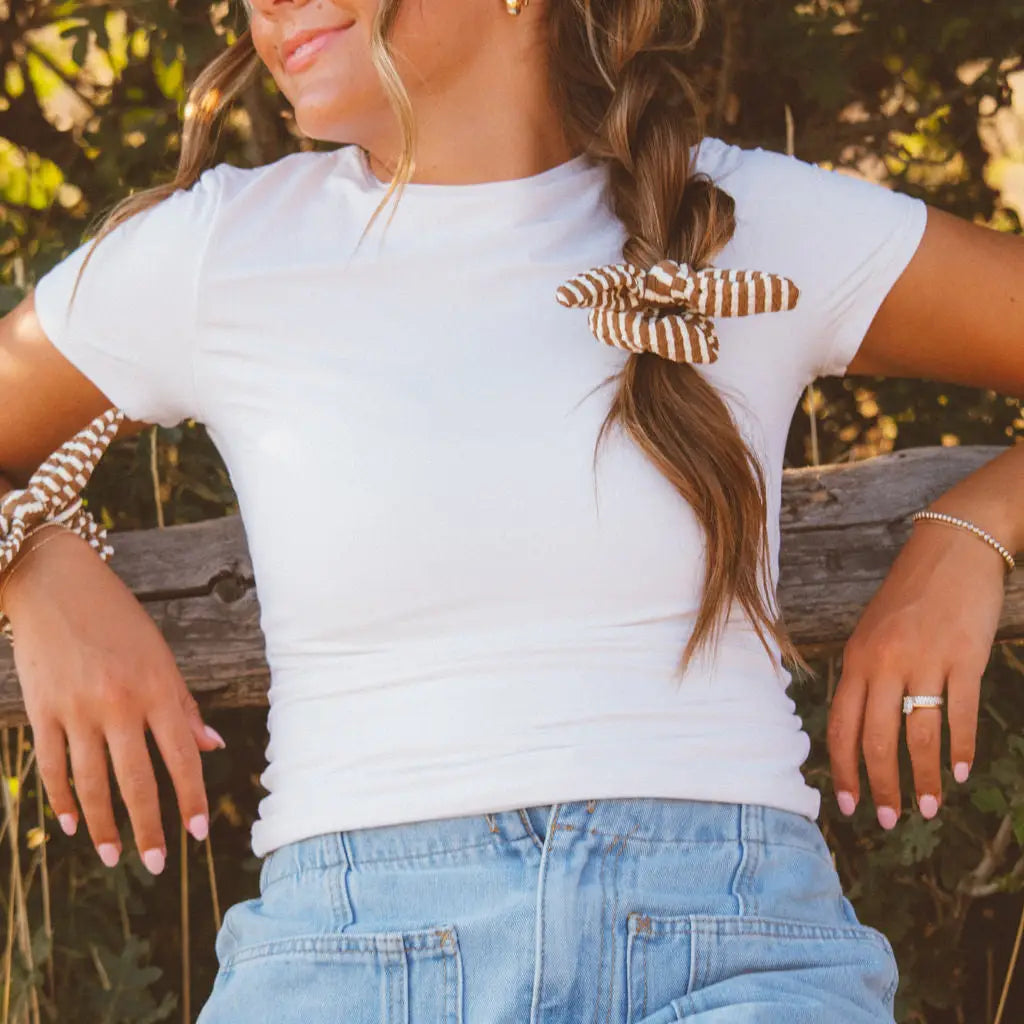 Brown Striped Bow Scrunchie