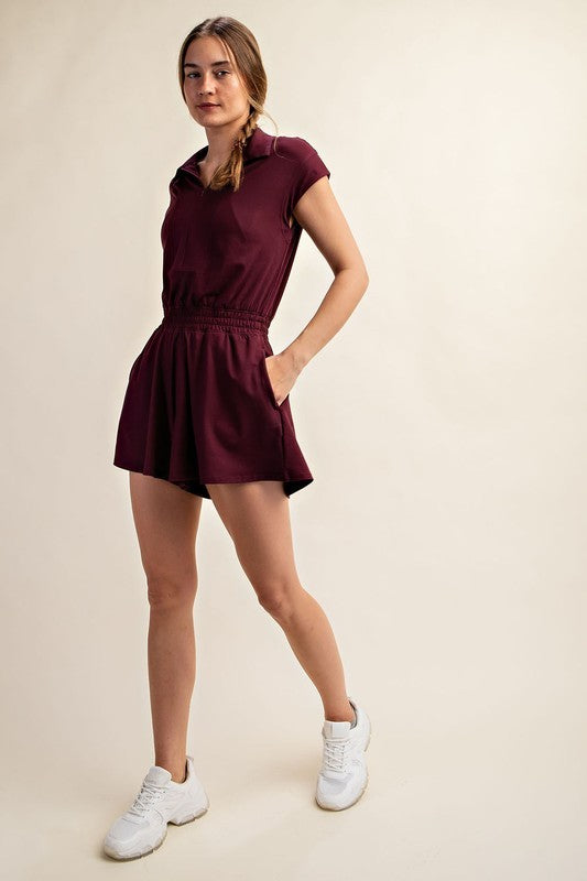 Short Sleeve Quarter Zip Romper