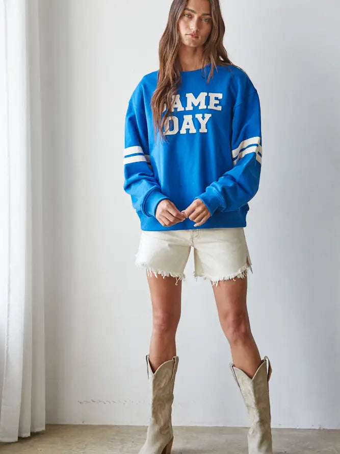 Knit Cotton Long Sleeve Stripe Detail 'GAME DAY'