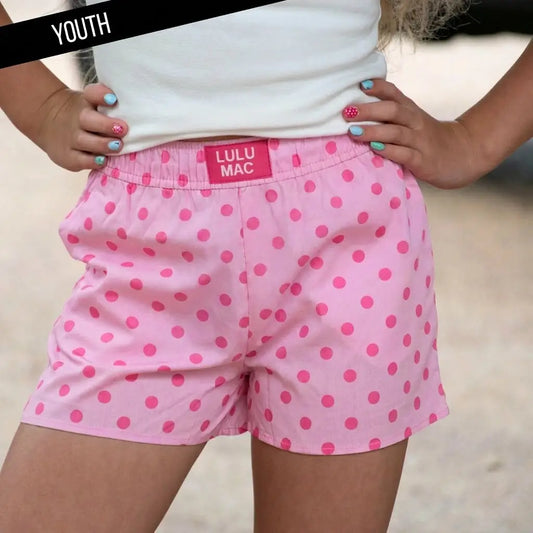 Youth Comfort Club Boxer Style Shorts | Pink Small Polka-Dot