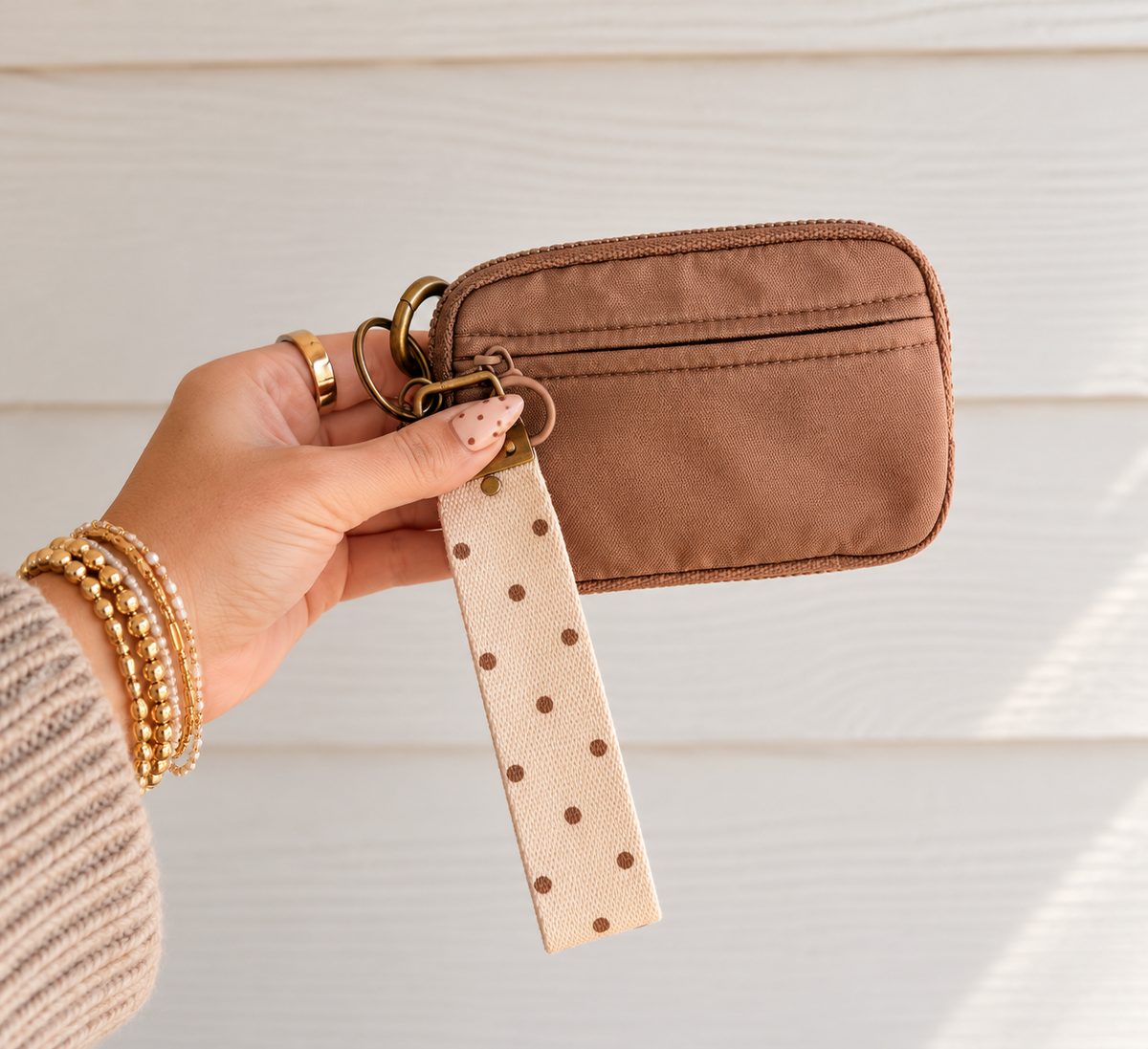 Keychain wallet + Wristlet | Brown Polka Dot