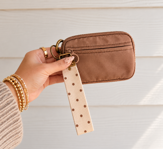 Keychain wallet + Wristlet | Brown Polka Dot