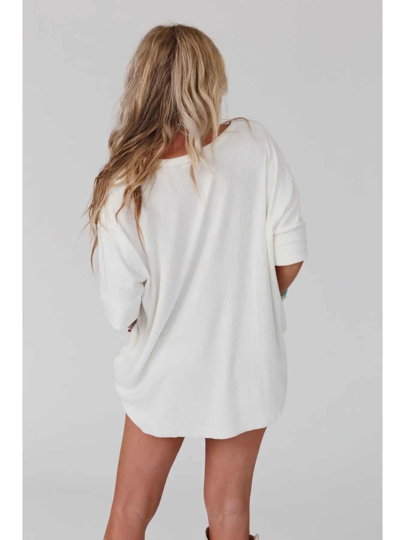 Ribbed Henley Top | Ivory