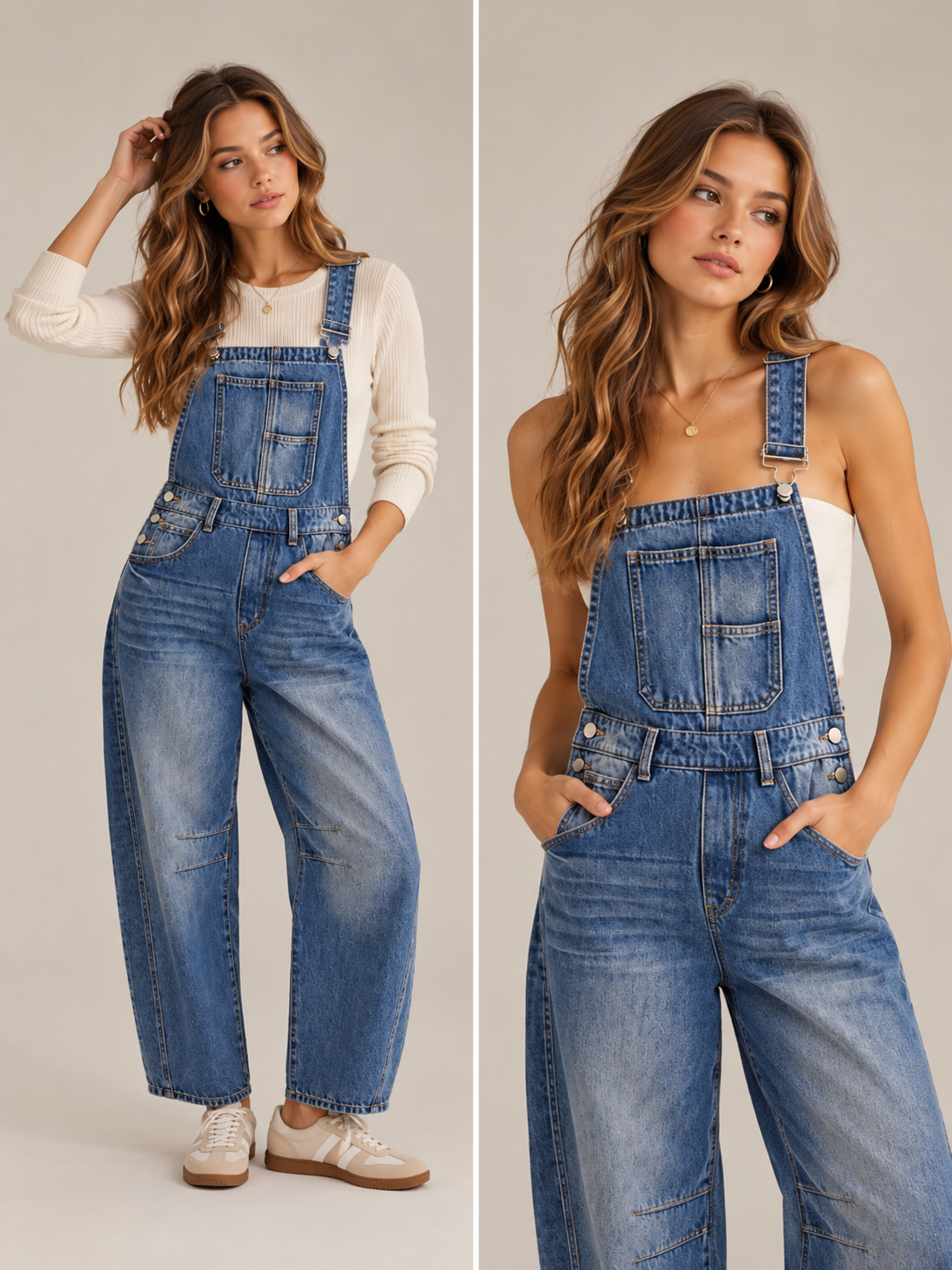 Denim Barrel Overalls