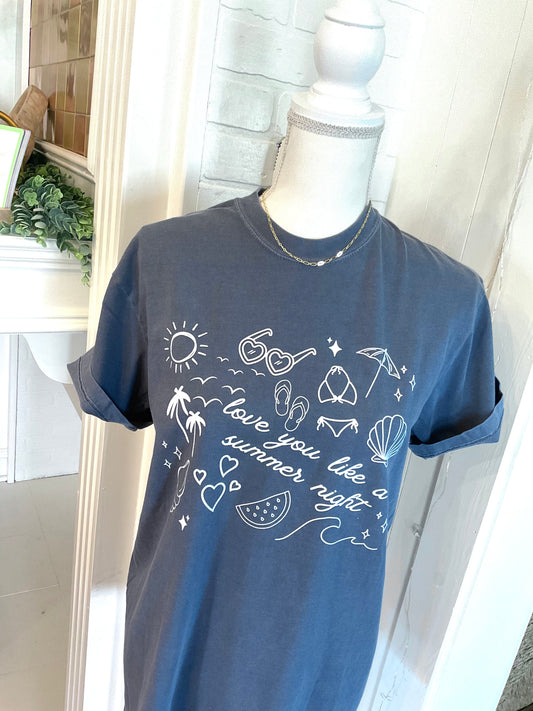 Love You Like A Summer Night Tee | Blue Grey