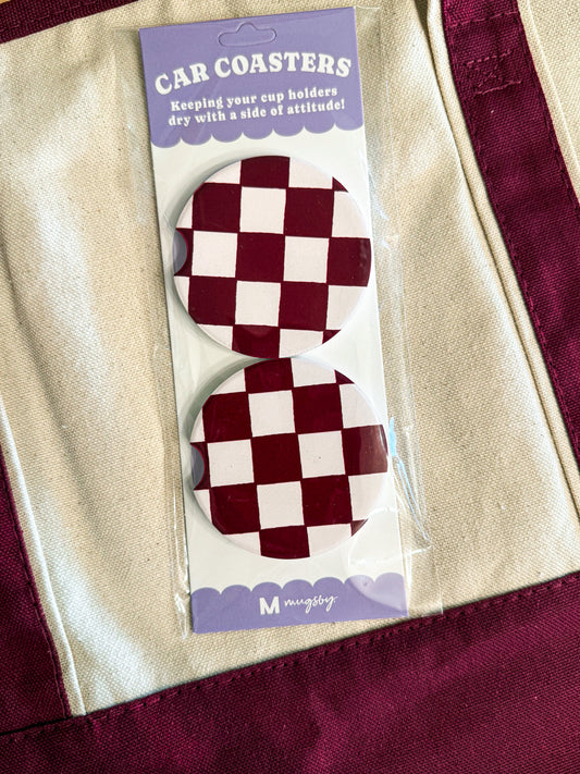 Checkered Coasters | Maroon