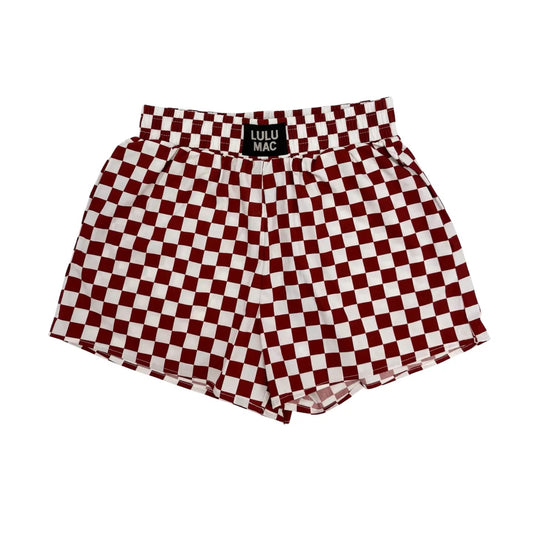 Comfort Club Boxer Style Shorts | Maroon Gingham