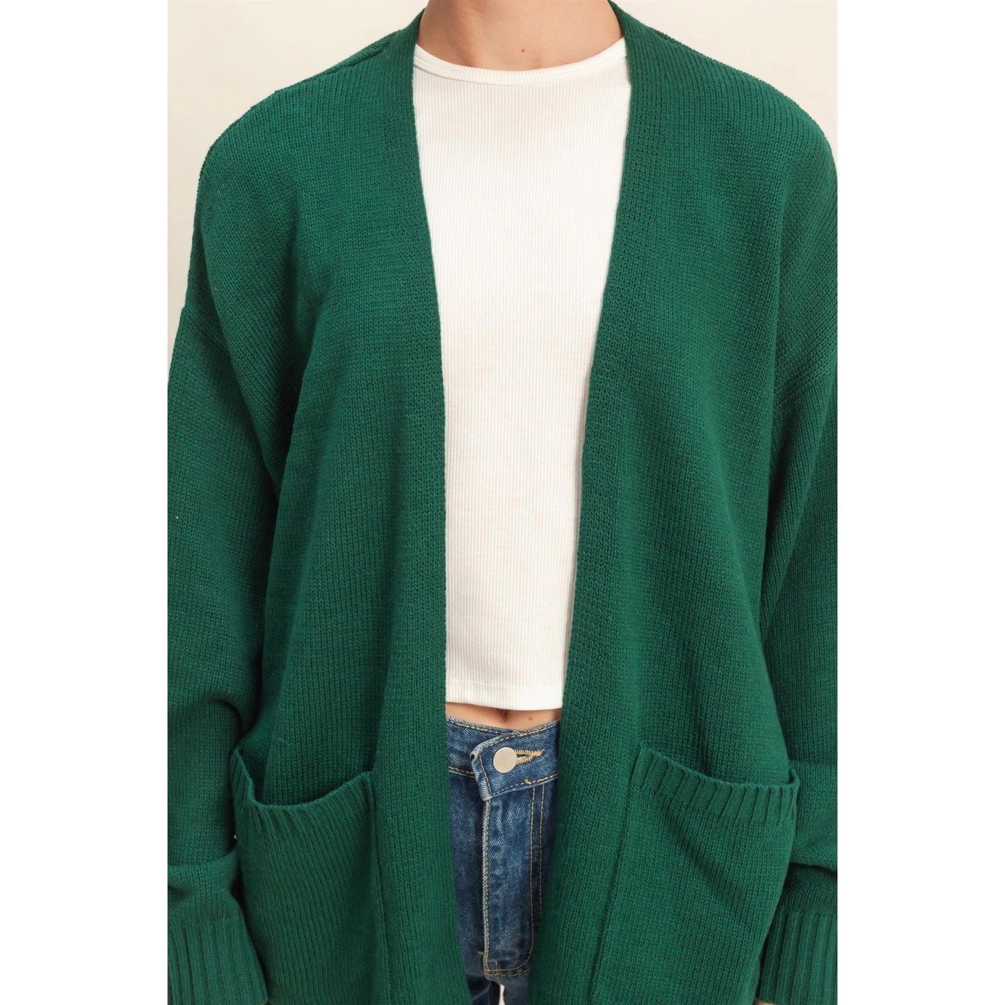 Open Front Cardigan | Dark Green